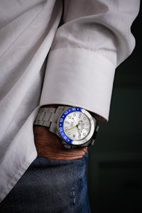 Thumbnail for Oceaneva Men's GMT TITANIUM Automatic Deep Marine Explorer 1250M White & Blue Ceramic Bezel Watch - WH.WH.NHCR.BL.GMT.TT automatic GMT watch, titanium automatic watch, Titanium GMT, Titanium watches, Titanum GMT watch