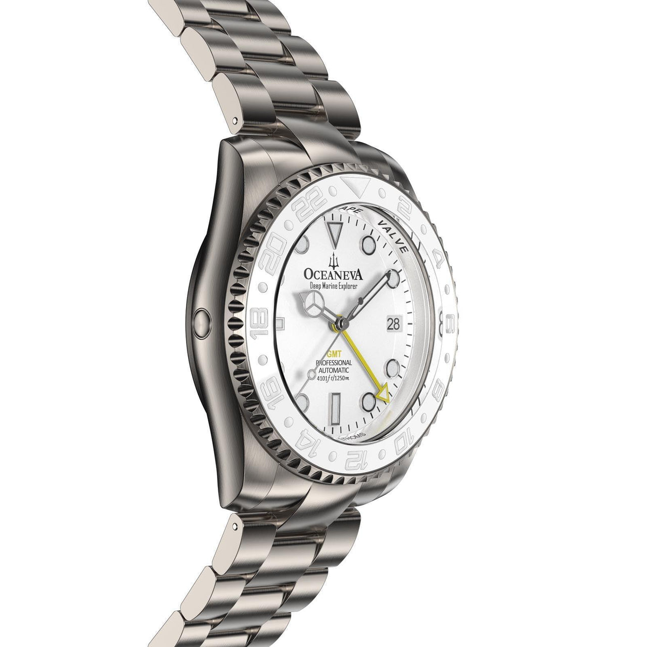 Oceaneva Men's GMT TITANIUM Automatic Deep Marine Explorer 1250M White Ceramic Bezel Watch - WH.WH.NHCR.GMT.TT automatic GMT watch, titanium automatic watch, Titanium GMT, Titanium watches, Titanum GMT watch