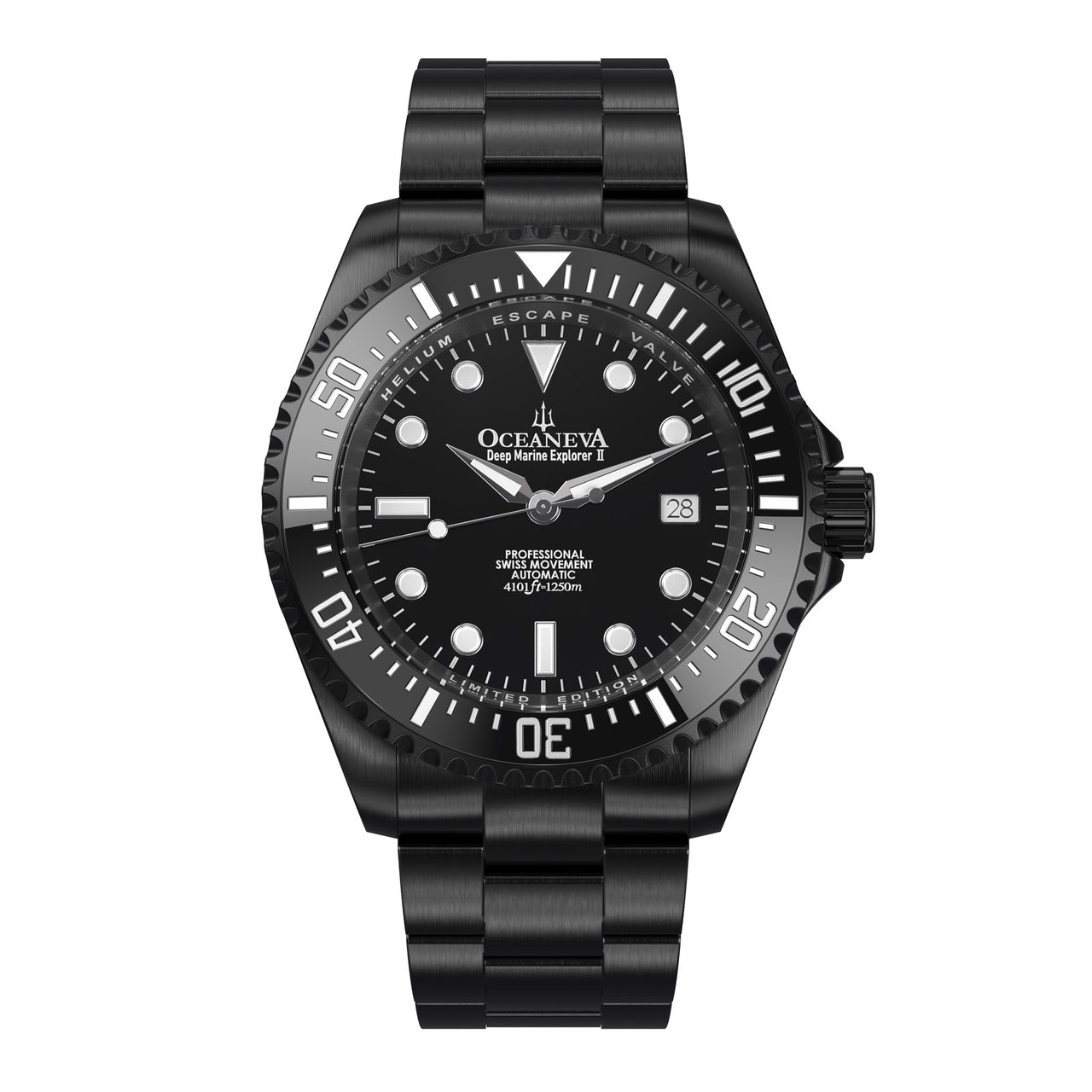 Oceaneva™ Men's Deep Marine Explorer II 1250M Pro Diver Watch Black Dial Black IP