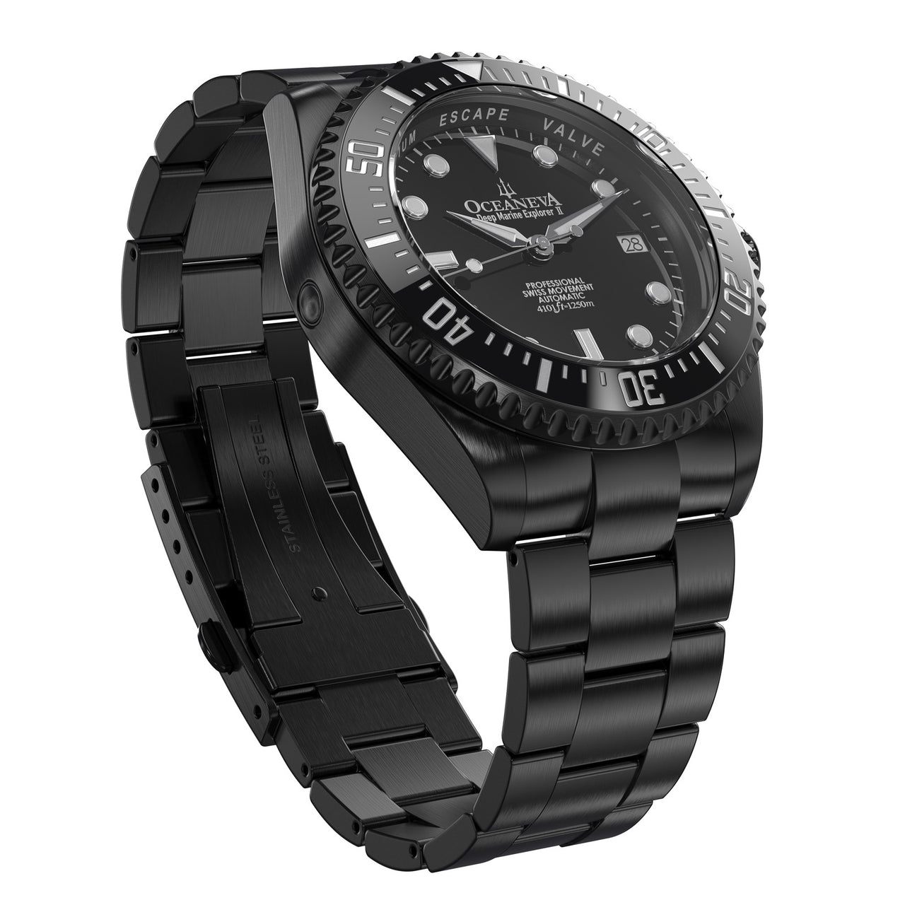 Oceaneva 1250M Dive Watch Black Dial Front Picture Slight Right Slant View