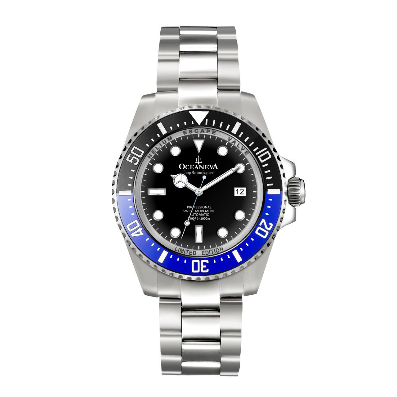 Oceaneva™ Men's Deep Marine Explorer 1000M Pro Diver Watch Blue and Black - main