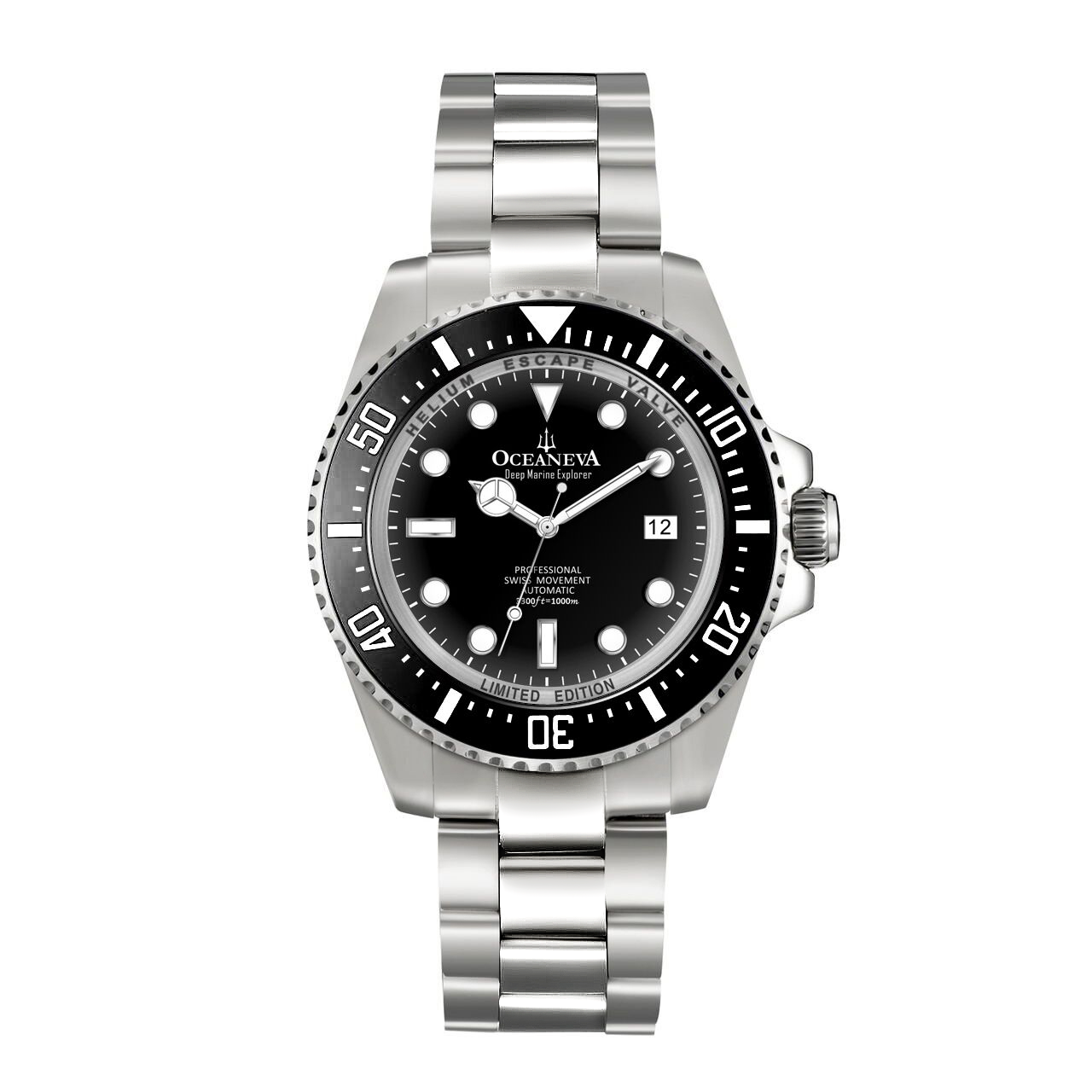 Oceaneva™ Men's Deep Marine Explorer 1000M Pro Diver Watch Black Ceramic Bezel - main