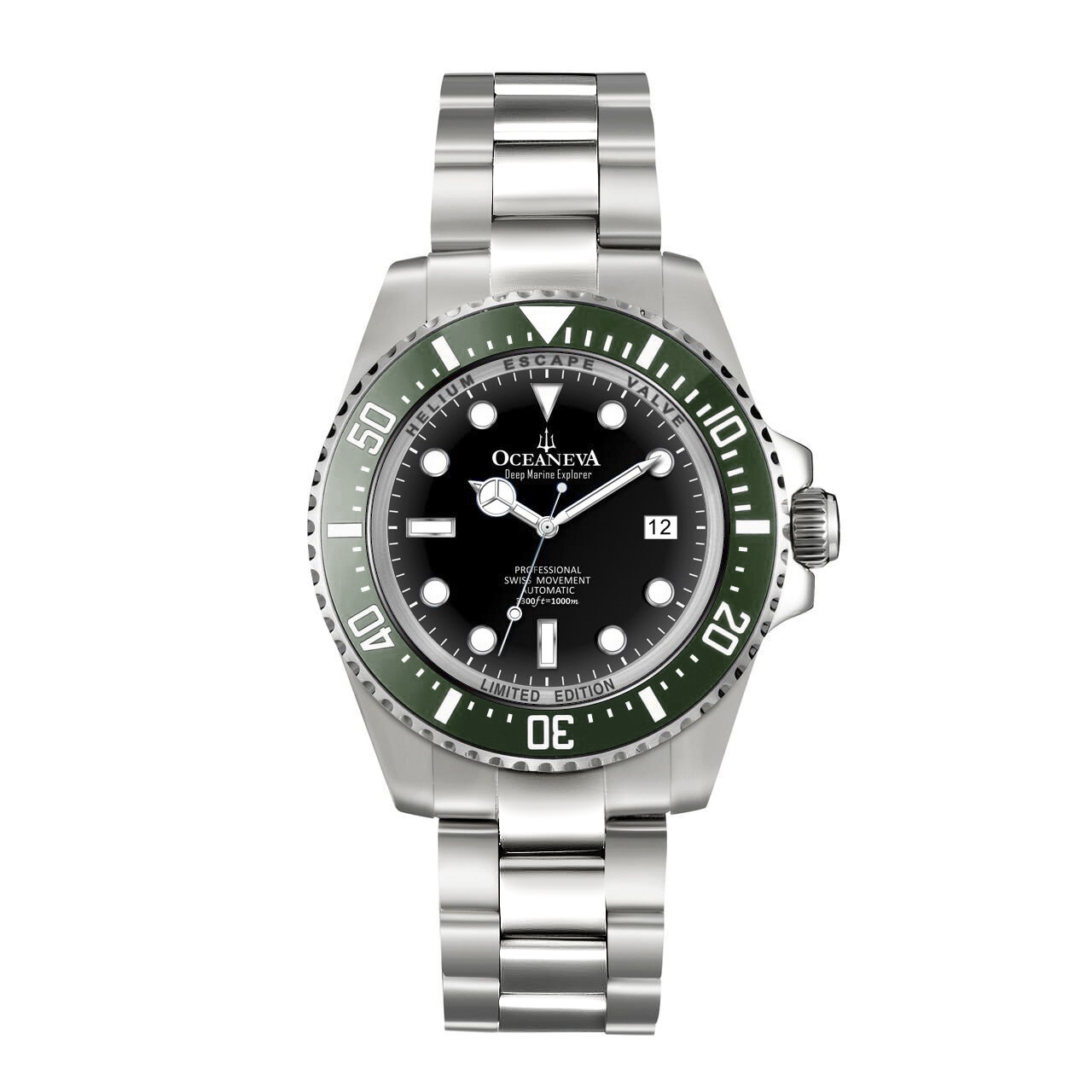 Oceaneva™ Men's Deep Marine Explorer 1000M Pro Diver Watch Black and Green - main