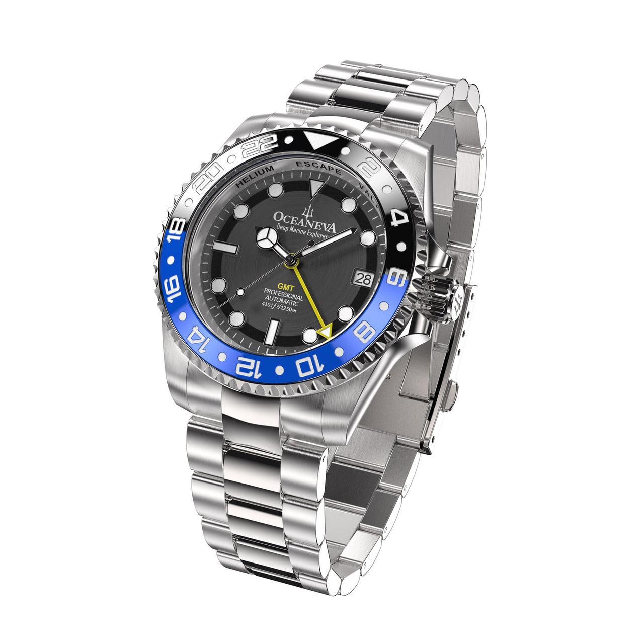 Oceaneva™ Men's GMT Automatic Deep Marine Explorer 1250M Pro Diver Black Dial Watch