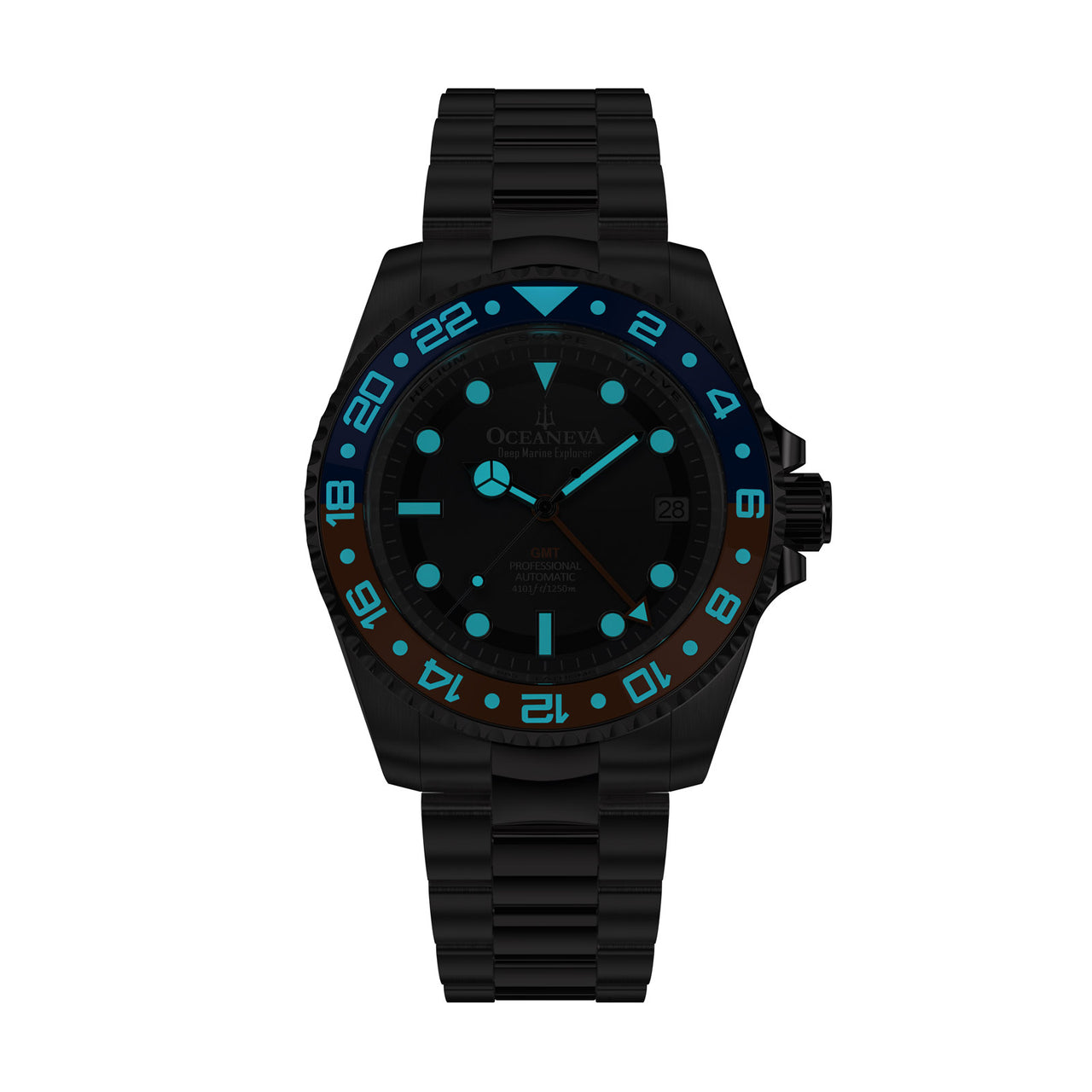 Oceaneva™ Men's GMT Automatic Deep Marine Explorer 1250M Pro Diver Blue Orange Bezel Watch