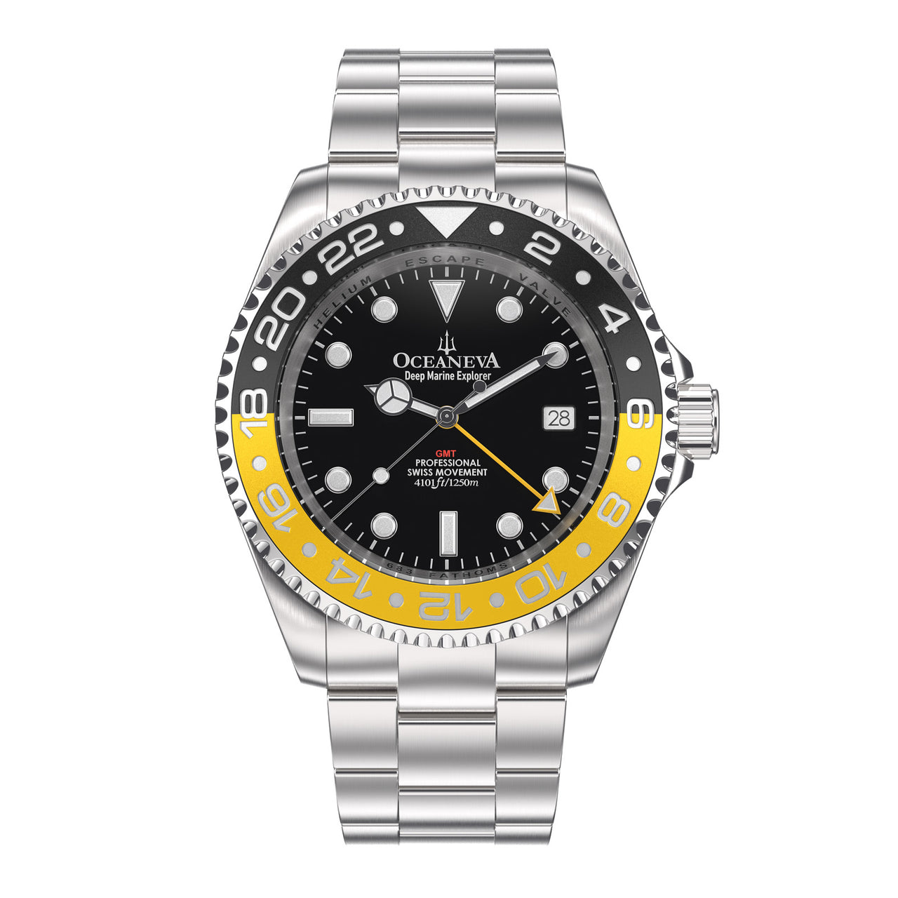 Oceaneva™ Men's GMT Deep Marine Explorer 1250M Pro Diver Watch Yellow and Black