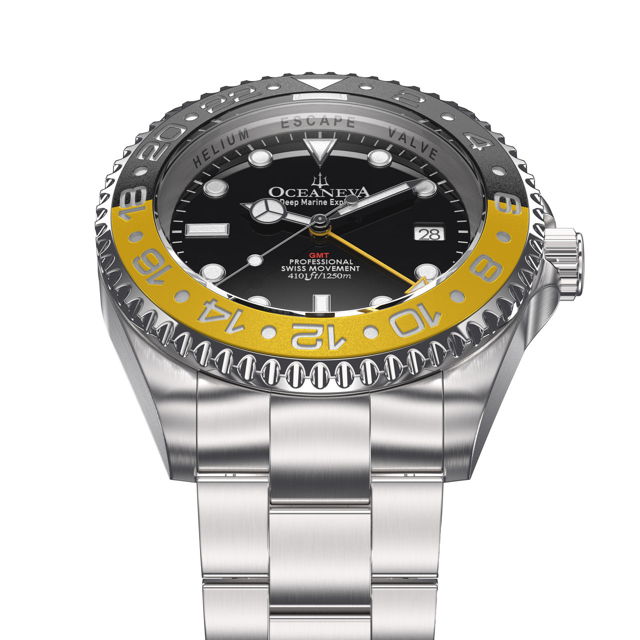 Oceaneva 1250M GMT Dive Watch Black And Yellow Frontal View Picture
