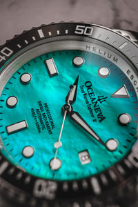 Thumbnail for Oceaneva™ Men's Deep Marine Explorer II 1250M Pro Diver Watch Aquamarine Mother of Pearl Dial
