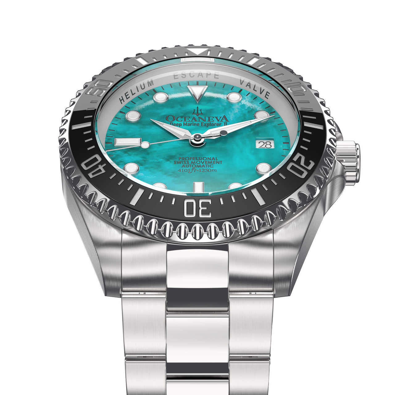 Oceaneva 1250M Dive Watch Aquamarine Mother of Pearl Frontal View Picture