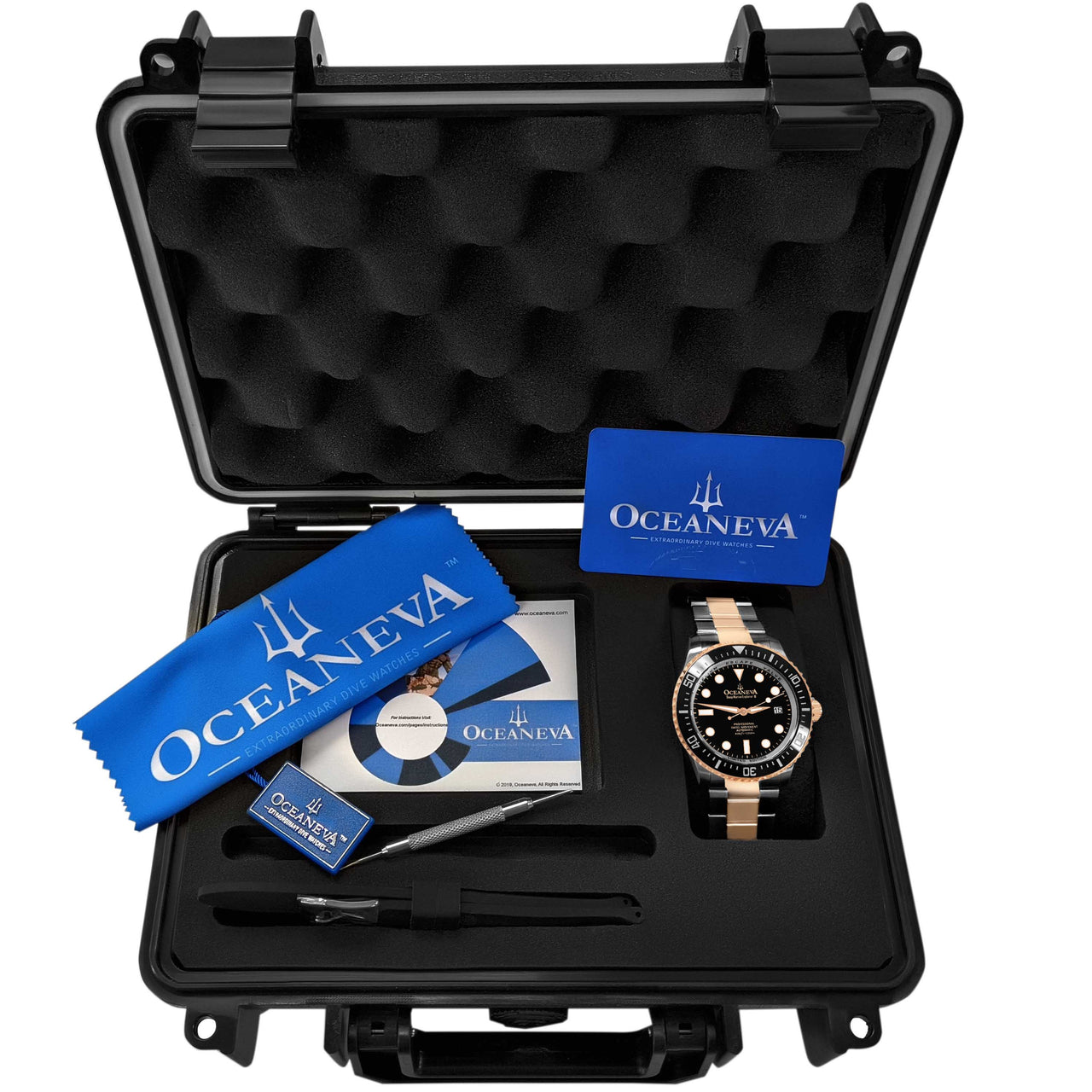 Oceaneva 1250M Dive Watch Black And Rose Gold With Packaging