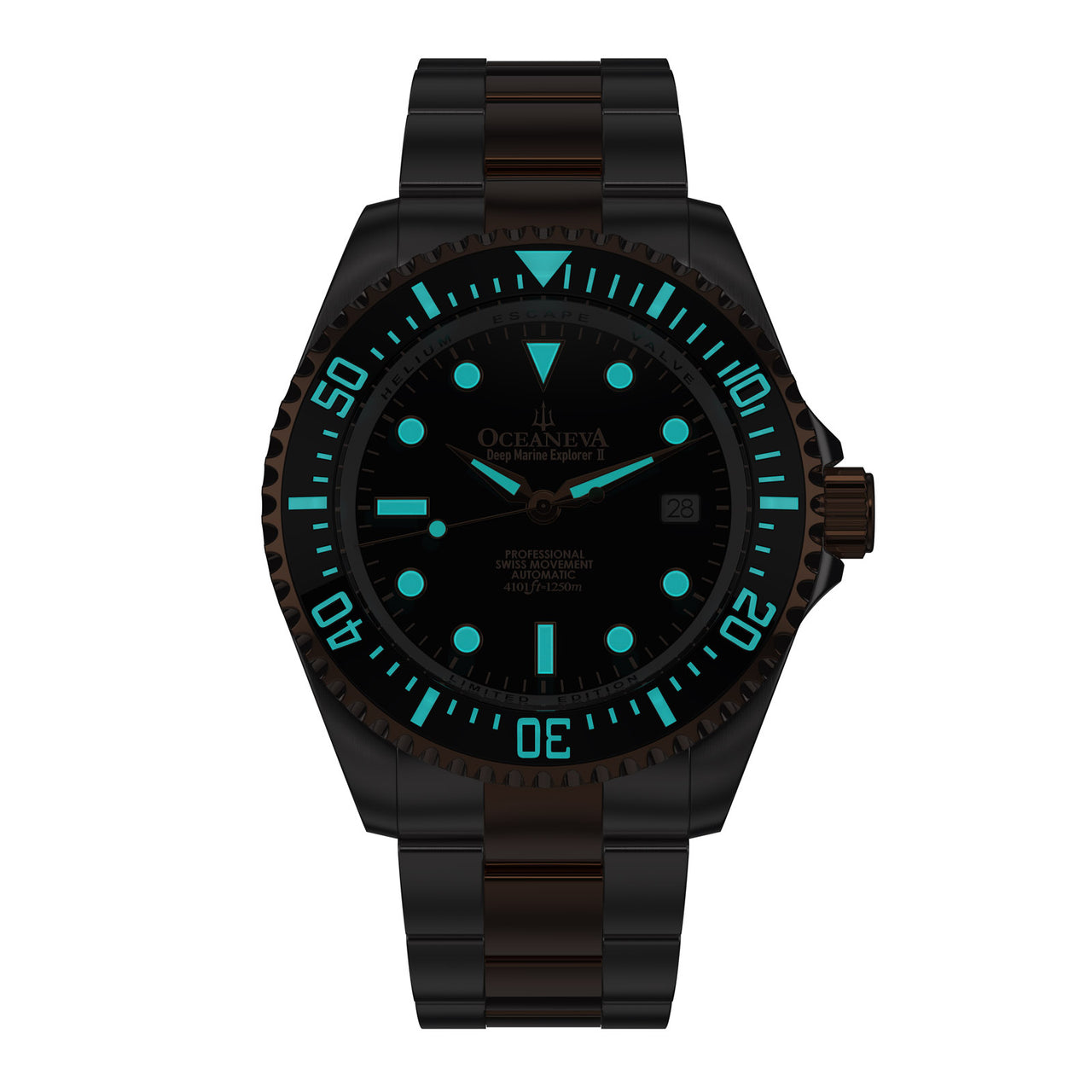 Oceaneva 1250M Dive Watch Black And Rose Gold Luminous
