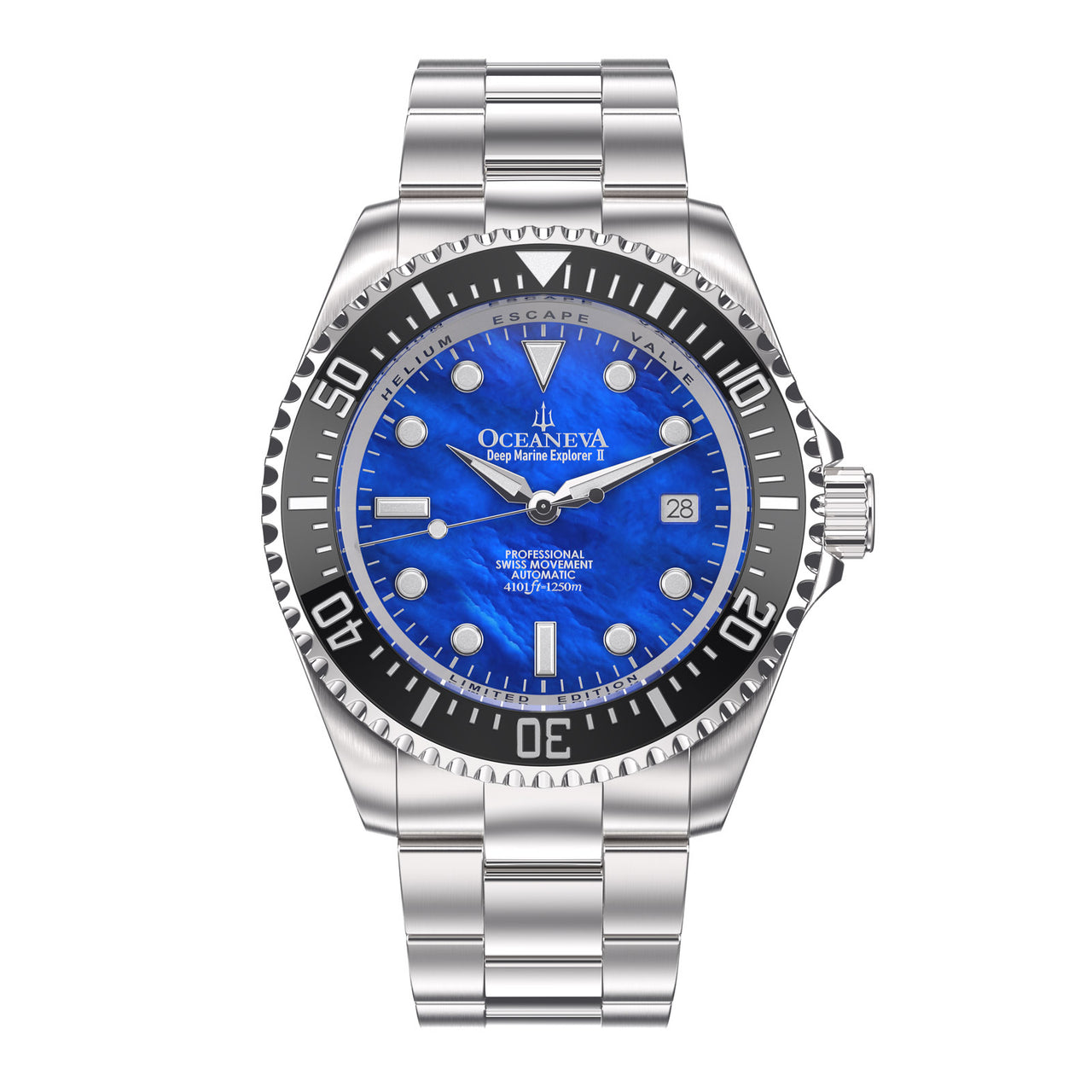 Oceaneva™ Men's Deep Marine Explorer II 1250M Pro Diver Watch Blue Mother Of Pearl