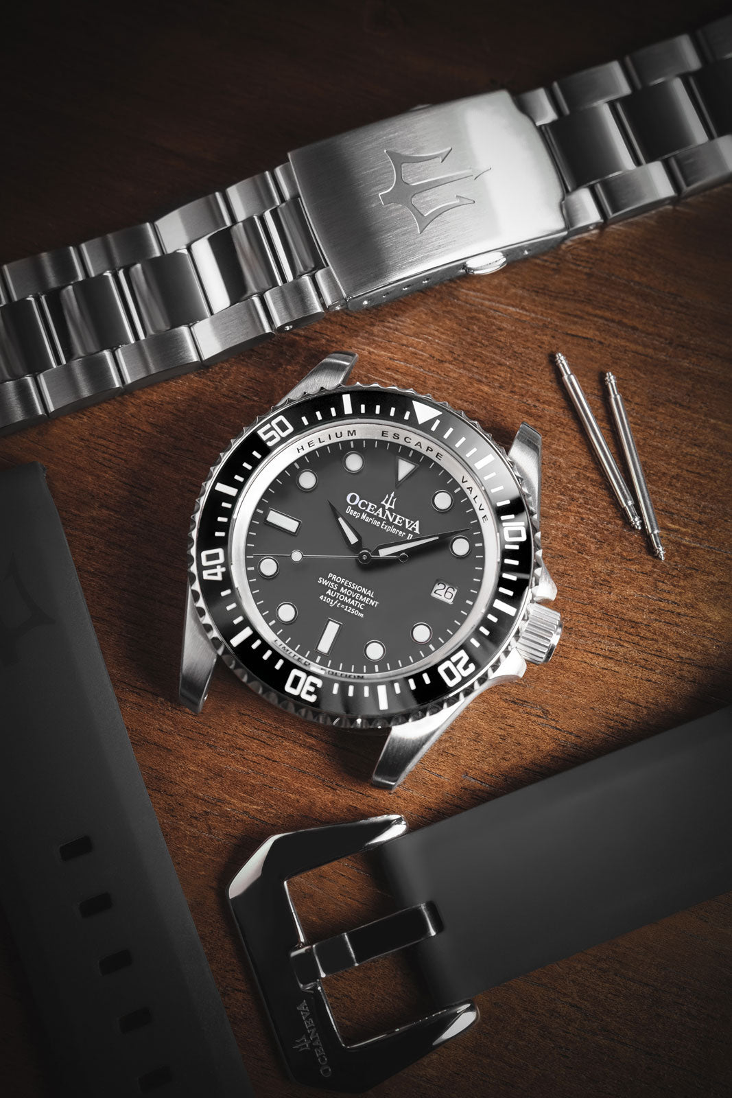 Oceaneva™ Men's Deep Marine Explorer II 1250M Pro Diver Watch Gun Metal Gray Dial