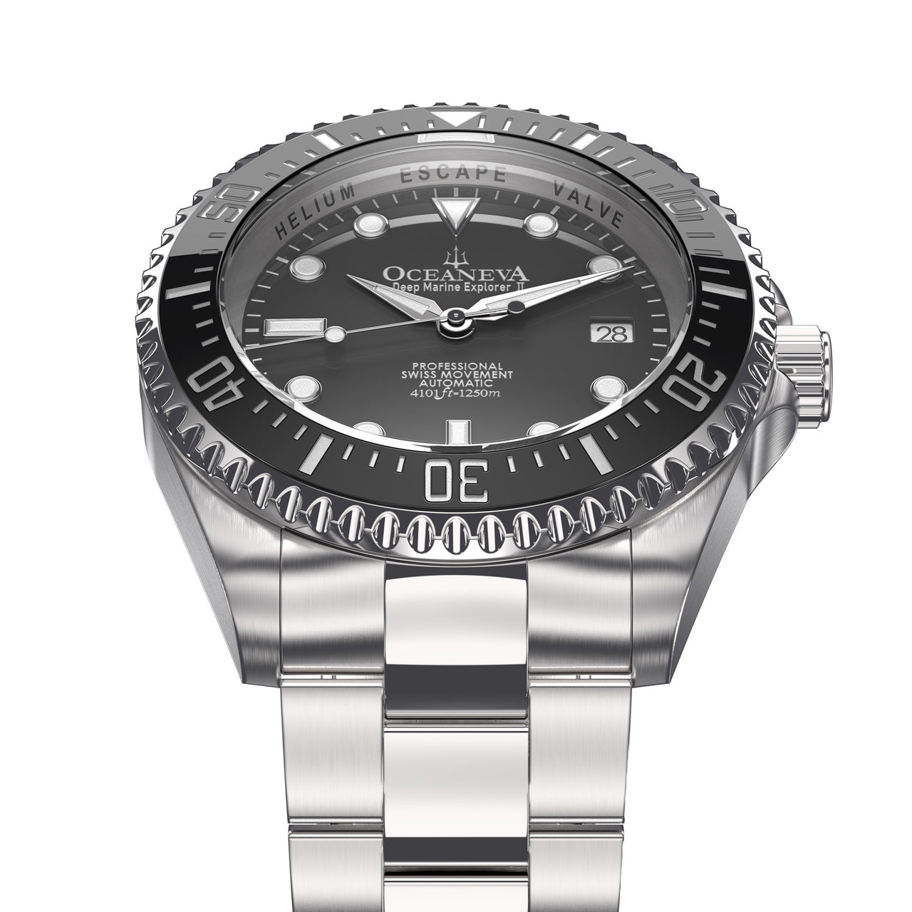 Oceaneva 1250M Dive Watch Gun Metal Gray Stainless Frontal View Picture