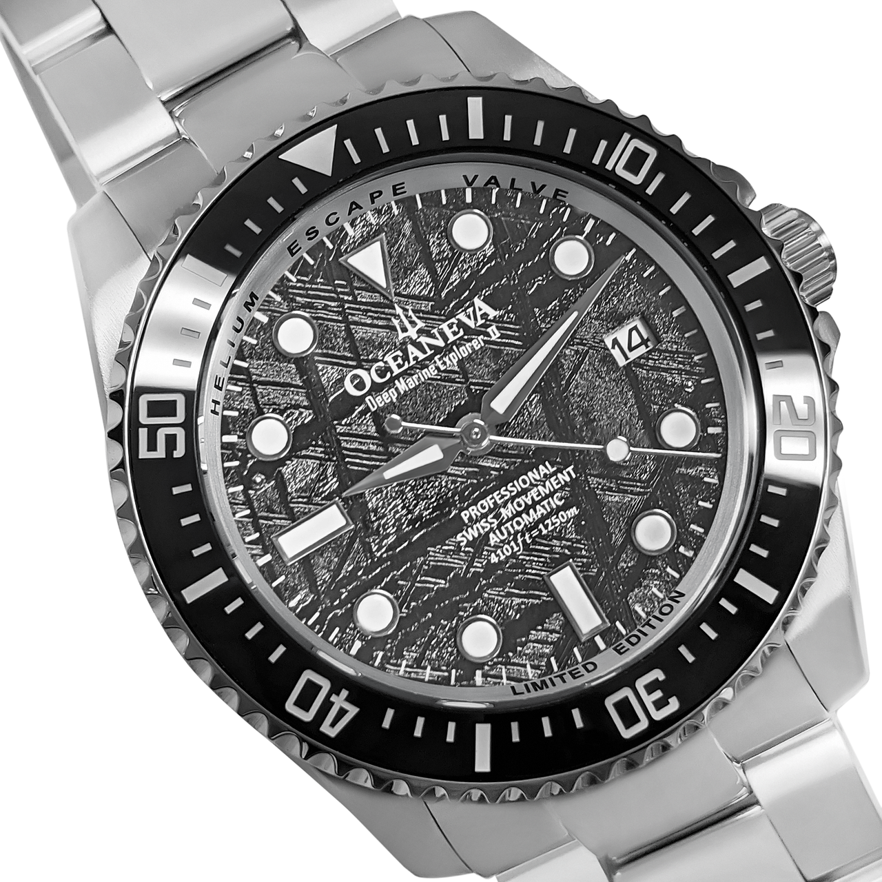Oceaneva™ Men's Deep Marine Explorer 1250M Pro Diver Watch Dark Gray Meteorite Dial - main