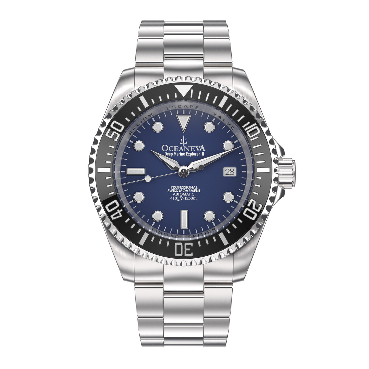 Oceaneva™ Men's Deep Marine Explorer II 1250M Pro Diver Watch Navy Blue
