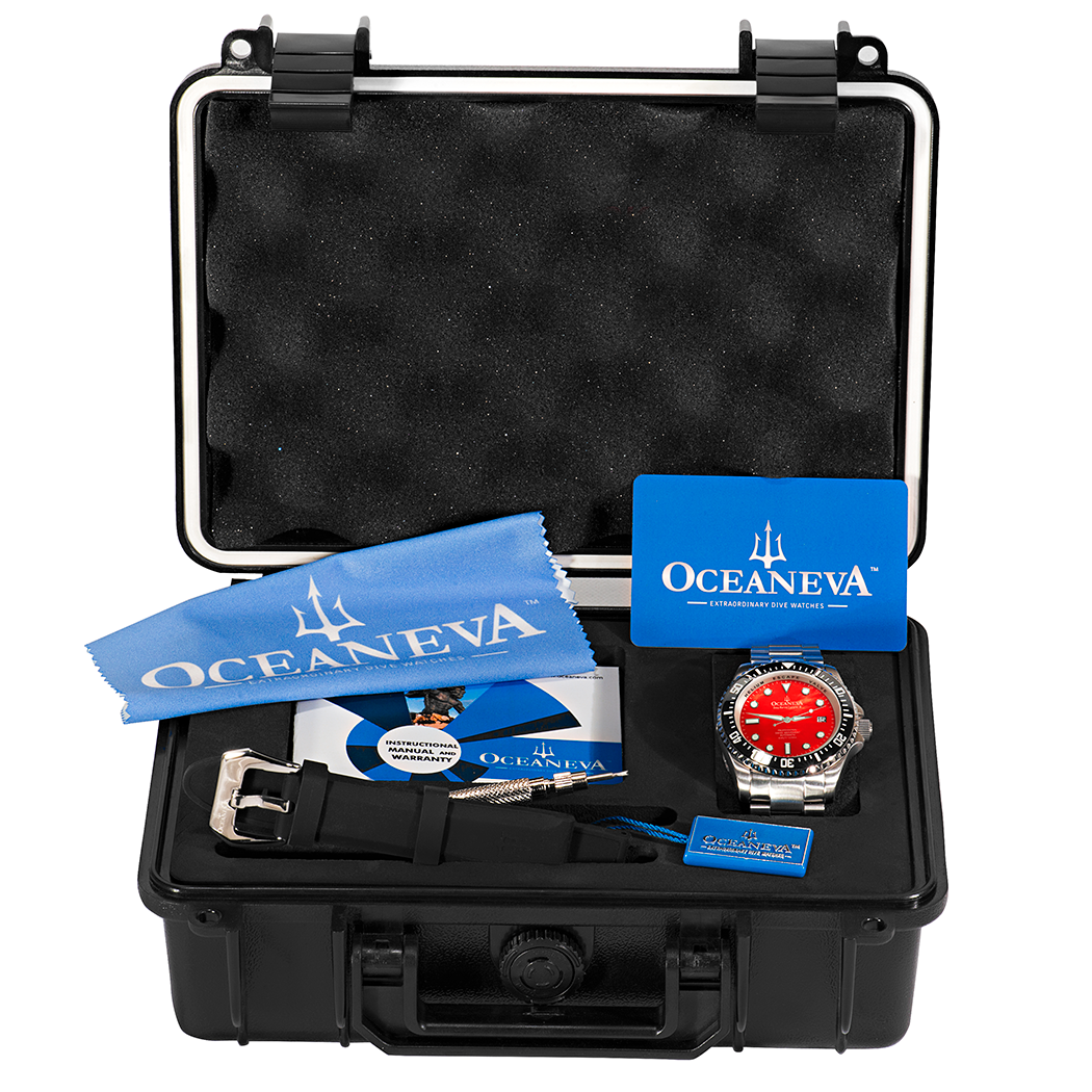 Oceaneva 1250M Dive Watch Red Mother of Pearl With Packaging