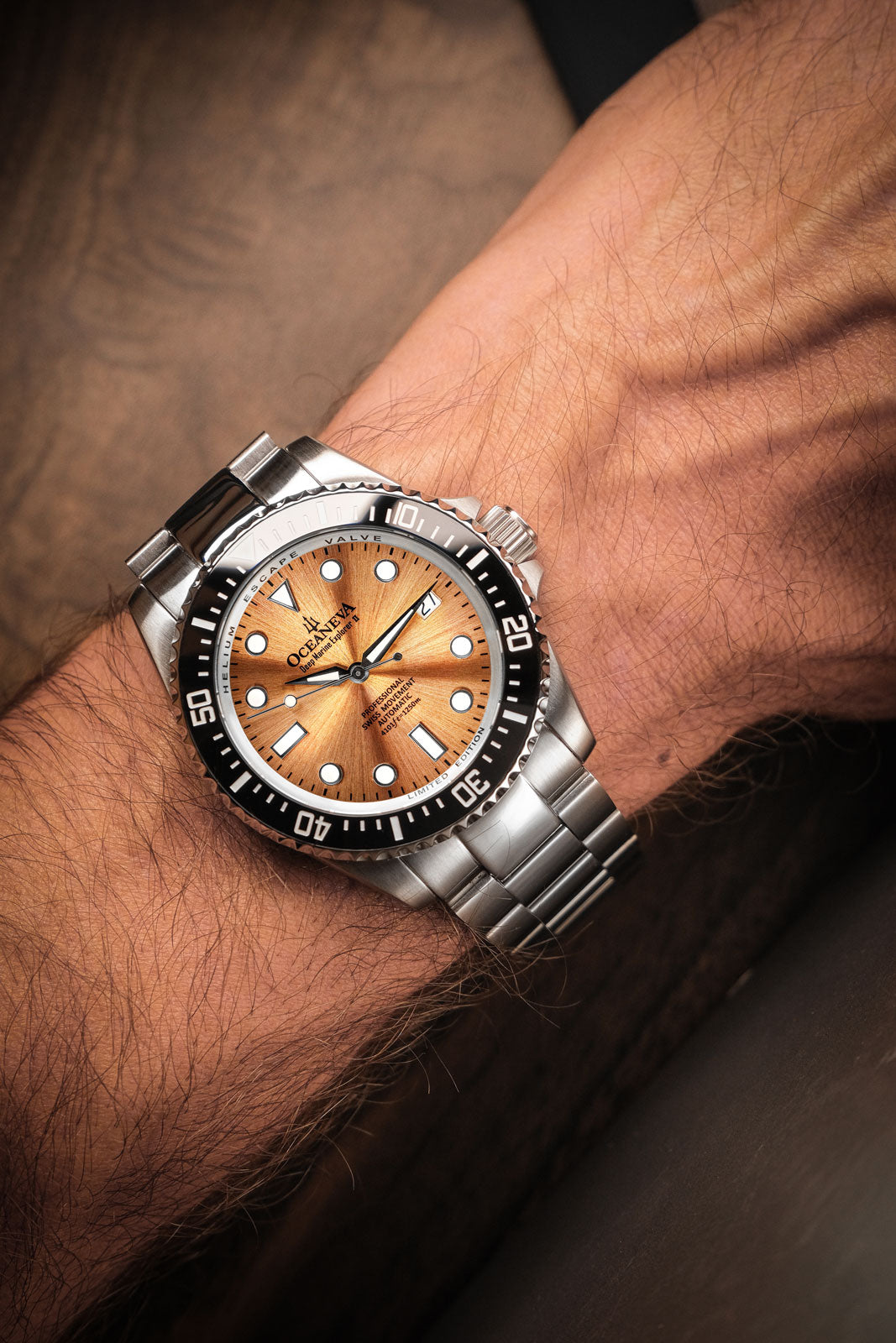 Oceaneva 1250M Dive Watch Copper On Wrist 2