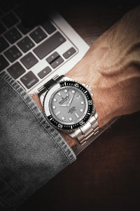 Thumbnail for Oceaneva 1250M Dive Watch Gray On Wrist Denim Sleeve