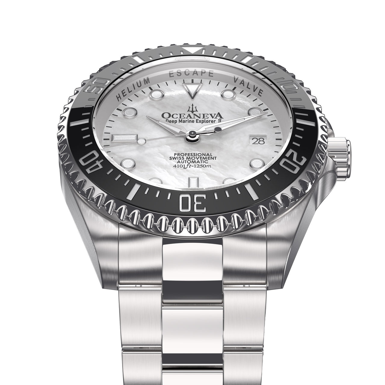 Oceaneva 1250M Dive Watch White Mother Of Pearl Frontal View Picture