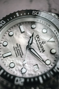 Thumbnail for Oceaneva 1250M Dive Watch White Mother Of Pearl Dial Close Up