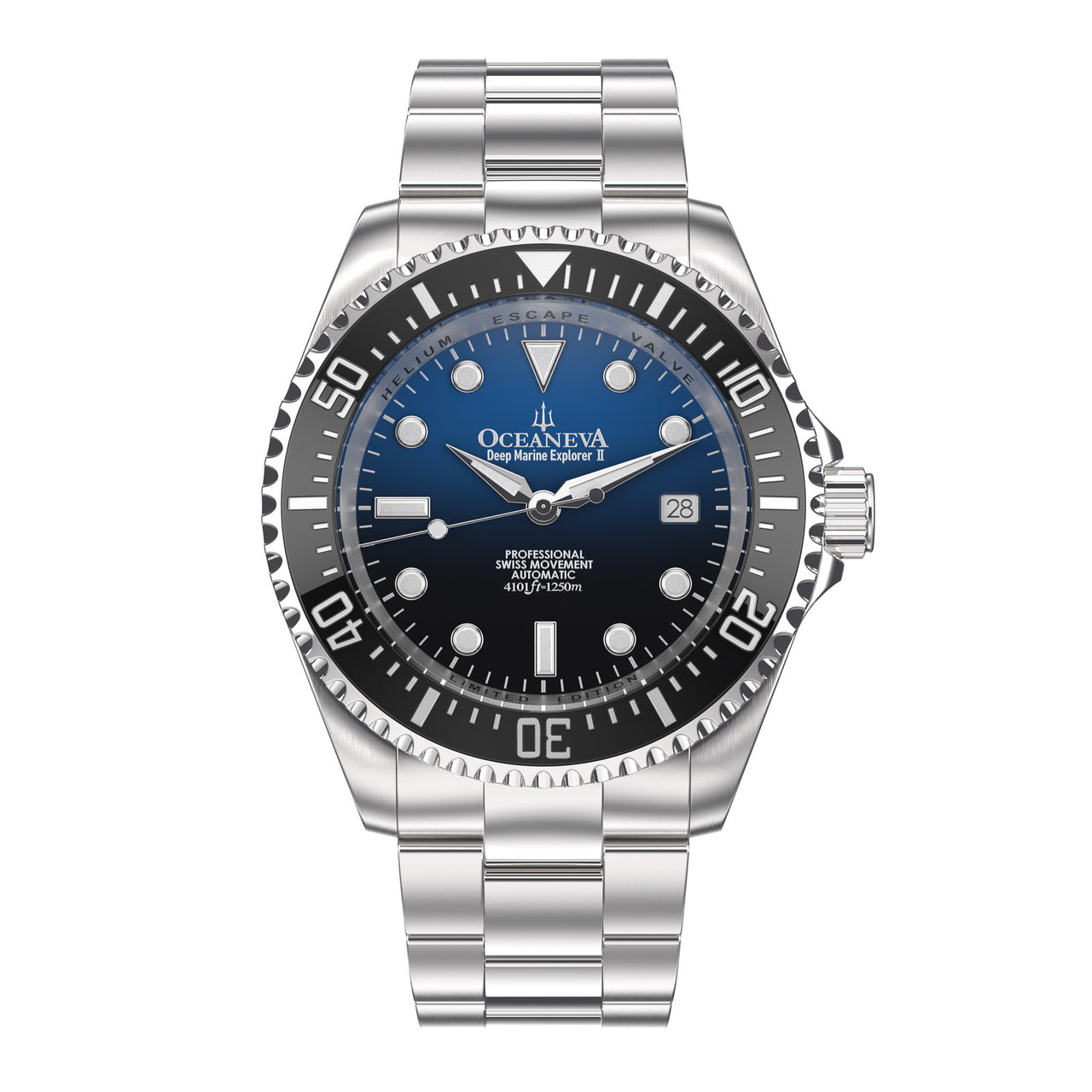 Oceaneva™ Men's Deep Marine Explorer II1250M Pro Diver Watch Blue Black