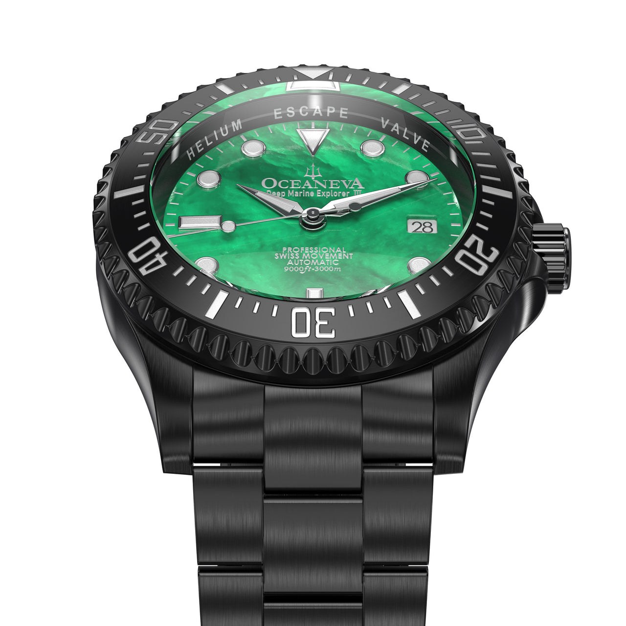 Oceaneva 3000M Dive Watch Green Mother of Pearl Frontal View Picture