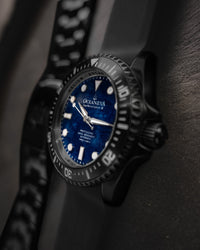 Thumbnail for Oceaneva 3000M Dive Watch Navy Blue Mother of Pearl Side View With Rubber Strap