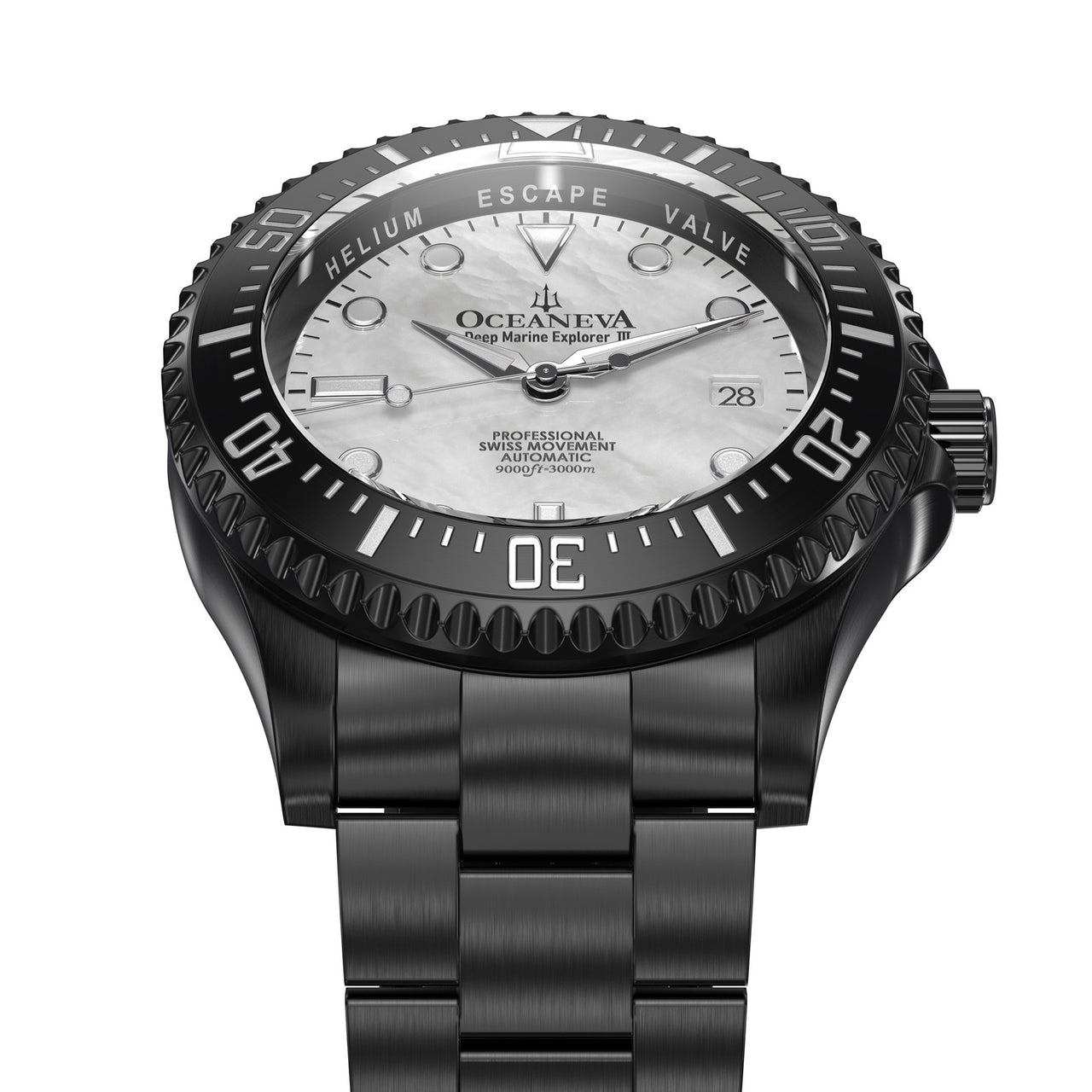 Oceaneva 3000M Dive Watch White Mother of Pearl Frontal View Picture 