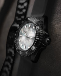 Thumbnail for Oceaneva 3000M Dive Watch White Mother of Pearl Side View With Rubber Strap