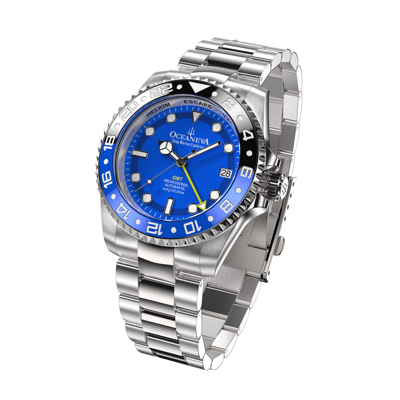 Oceaneva™ Men's GMT Automatic Deep Marine Explorer 1250M Pro Diver Blue Dial Watch