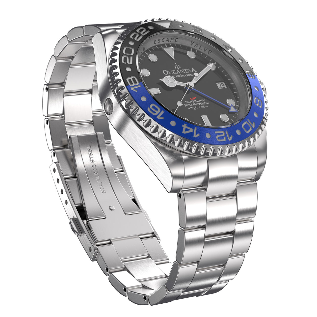 Oceaneva 1250M GMT Dive Watch Blue And Black Front Picture Slight Right Slant View