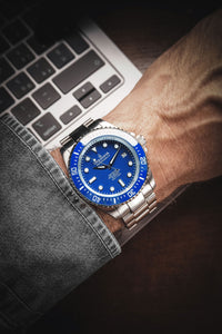 Thumbnail for Oceaneva 1250M Dive Watch Blue On Wrist Denim Sleeve