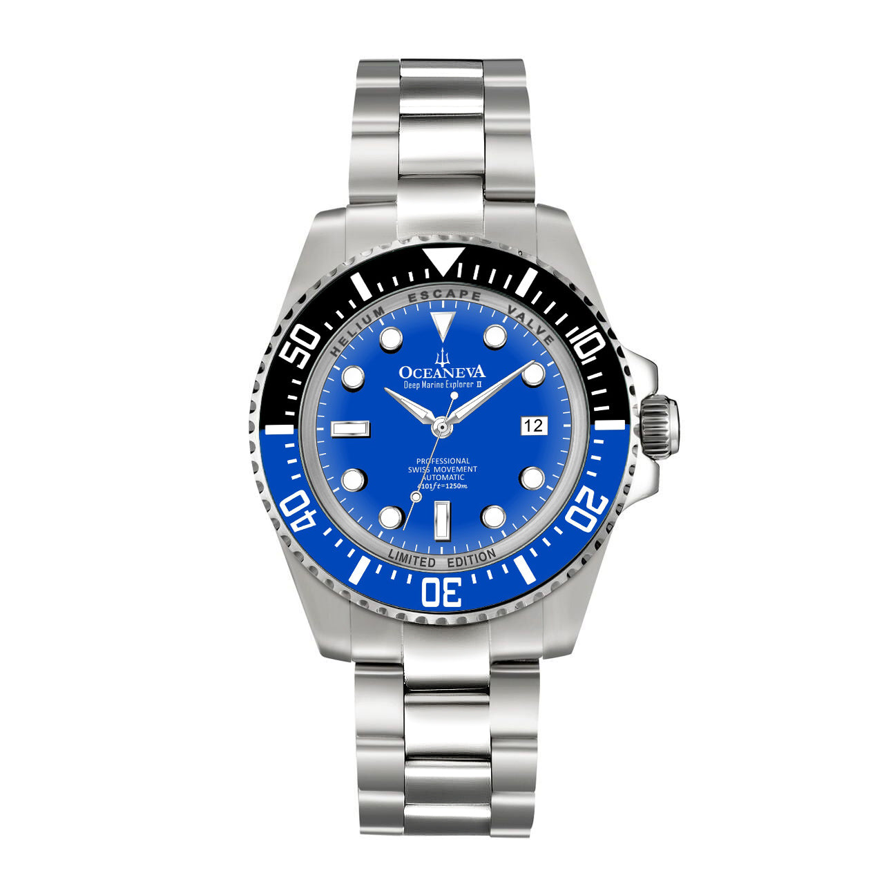 Oceaneva™ Men's Deep Marine Explorer II 1250M Pro Diver Watch Blue Dial