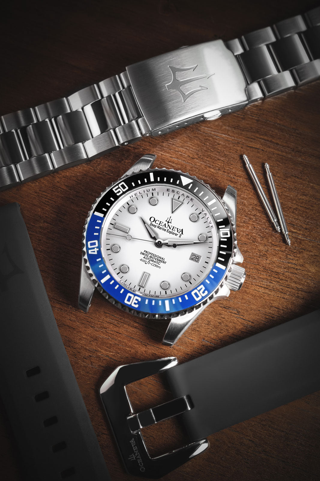 Oceaneva 1250M Dive Watch Blue/Black Bezel White Dial Deconstructed