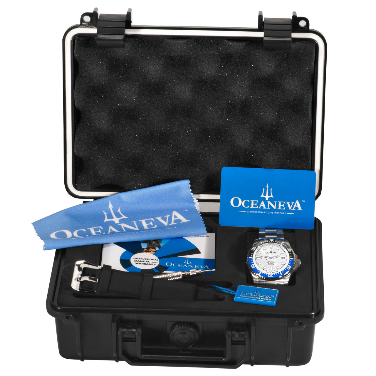 Oceaneva 1250M Dive Watch Blue/Black Bezel White Dial With Packaging