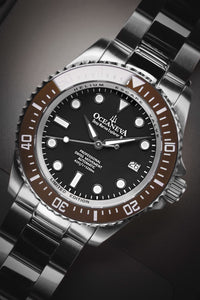 Thumbnail for Oceaneva 1250M Dive Watch Brown Bezel Black Dial Straight Front Close Up