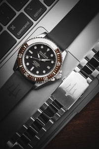 Thumbnail for Oceaneva 1250M Dive Watch Brown Bezel Black Dial On Rubber Strap With Bracelet