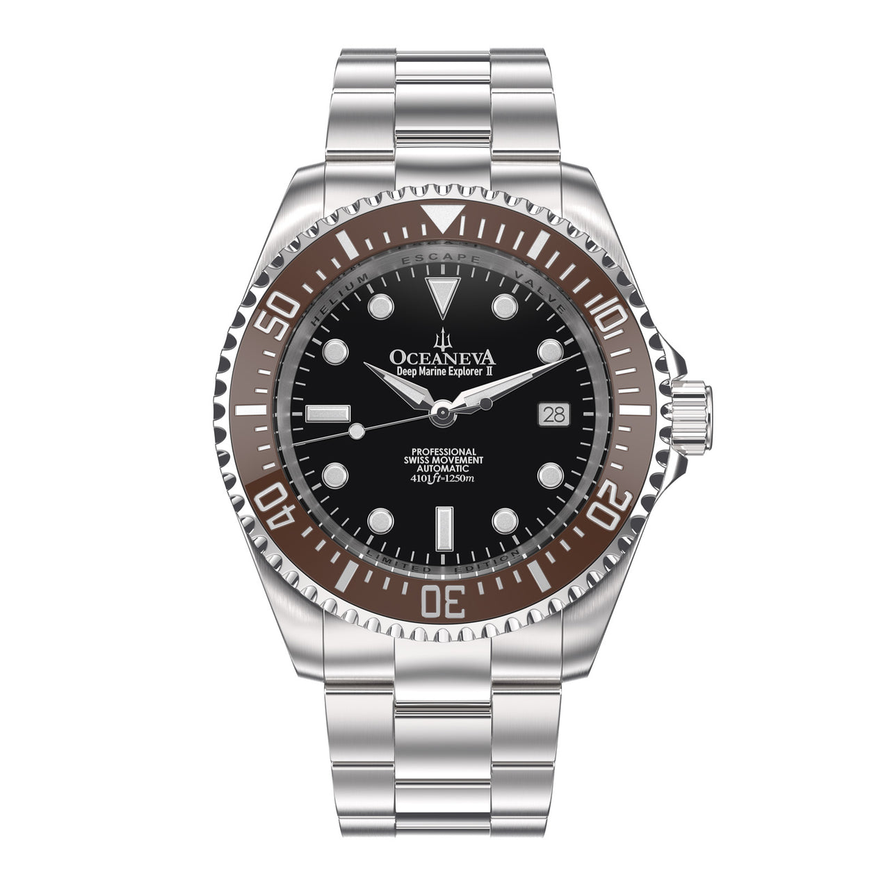 Oceaneva™ Men's Deep Marine Explorer II 1250M Pro Diver Watch Brown Black