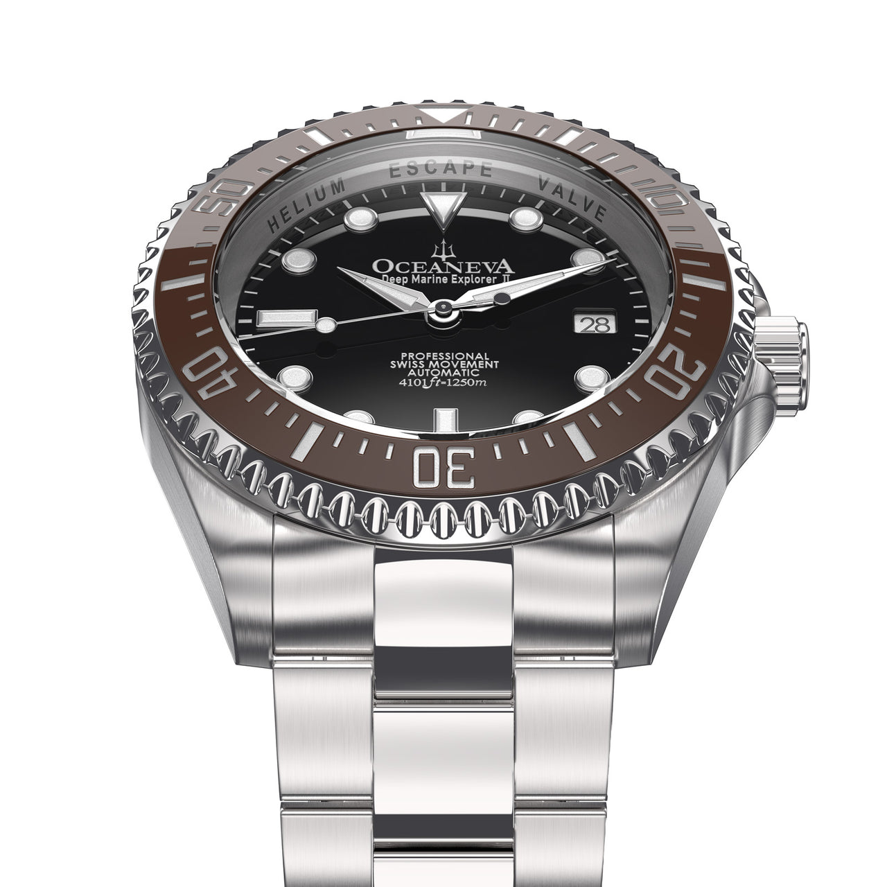 Oceaneva 1250M Dive Watch Brown Bezel Black Dial Frontal View Picture