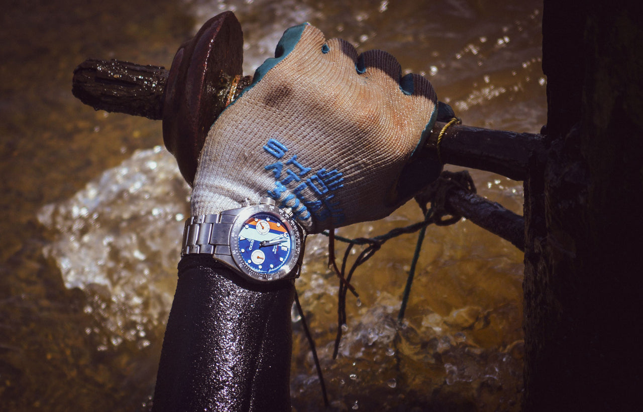 Oceaneva Blue Striped Chronograph Watch On Wrist Scuba