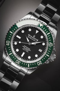 Thumbnail for Oceaneva 1250M Dive Watch Green Bezel Black Dial Straight Front Close Up
