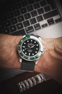 Thumbnail for Oceaneva 1250M Dive Watch Green Bezel Black Dial On Wrist Rubber Strap