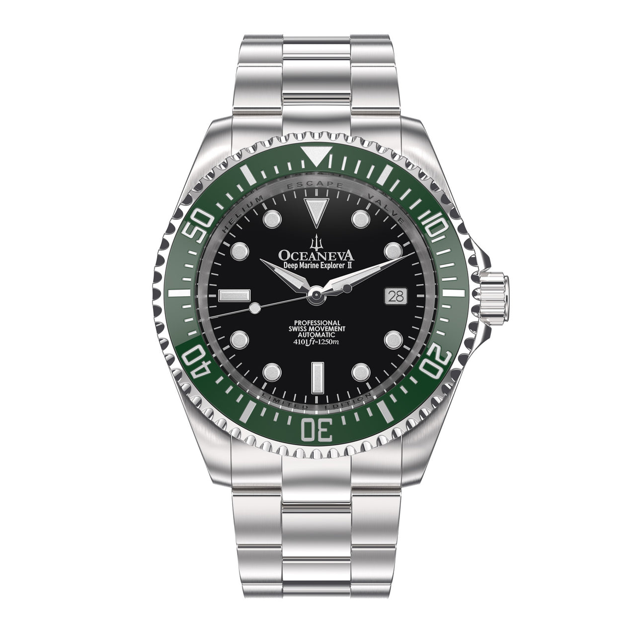 Oceaneva™ Men's Deep Marine Explorer II 1250M Pro Diver Watch Black and Green