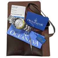 Thumbnail for Oceaneva™ Men's GMT Deep Marine Explorer 1250M Pro Diver Silver Dial Watch Yellow and Black With Packaging