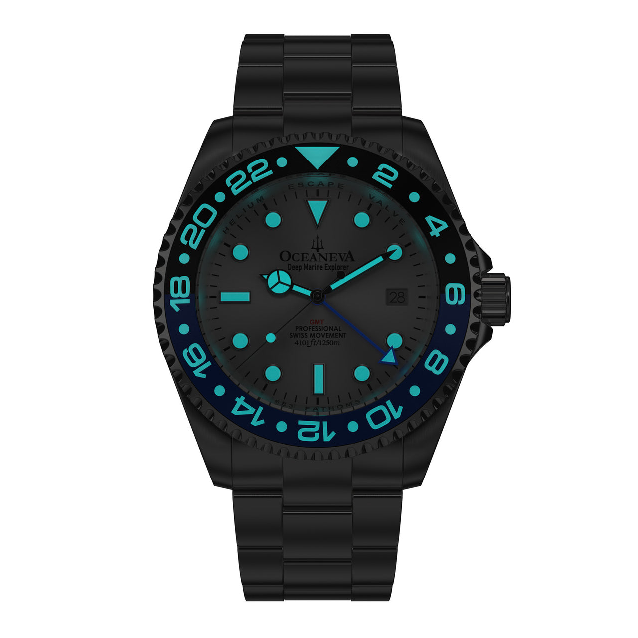 Oceaneva 1250M GMT Dive Watch Silver Blue And Black Luminous 2
