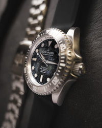 Thumbnail for Oceaneva 3000M Dive Watch Gun Metal Gray Mother of Pearl Stainless Side View With Rubber Strap