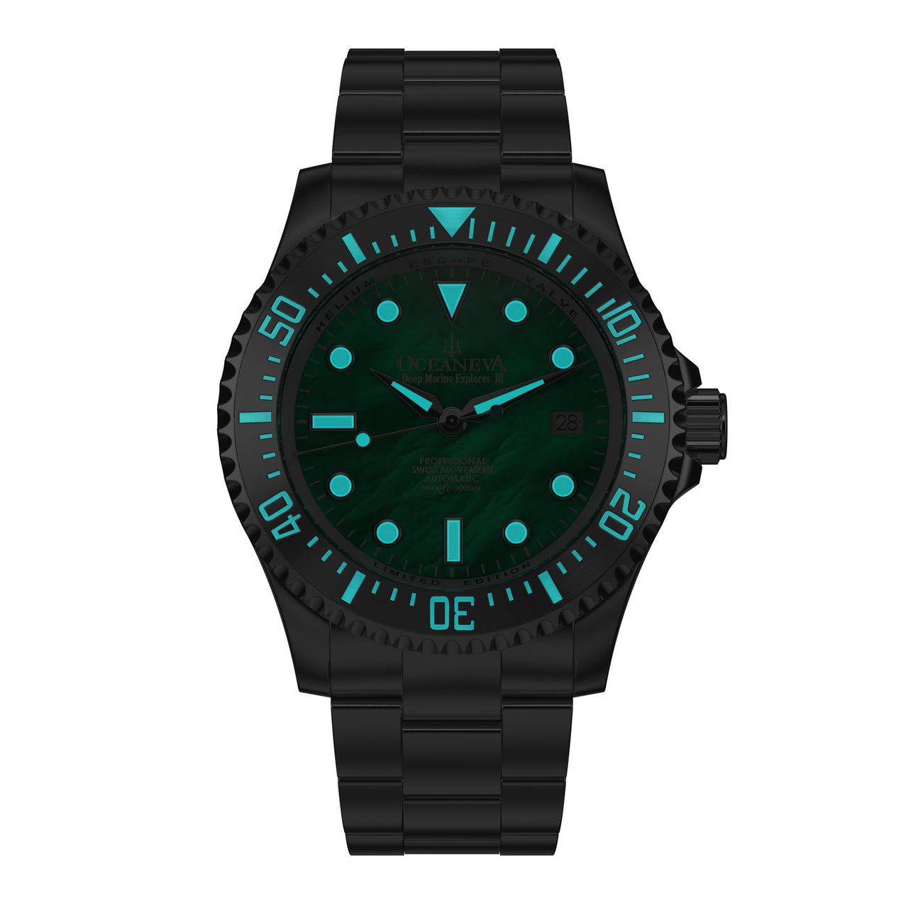 Oceaneva 3000M Dive Watch Green Mother of Pearl Stainless Luminous
