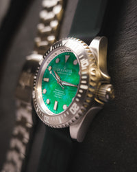 Thumbnail for Oceaneva 3000M Dive Watch Green Mother of Pearl Stainless Side View With Rubber Strap