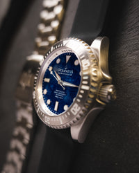 Thumbnail for Oceaneva 3000M Dive Watch Navy Blue Mother of Pearl Stainless Side View With Rubber Strap